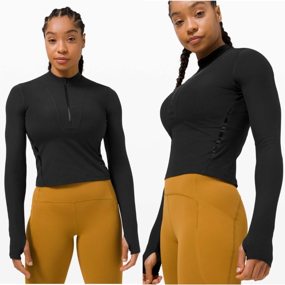Lululemon Black Gloss Trim Run 1/2 Zip Long Sleeve Top Running 2021 Release